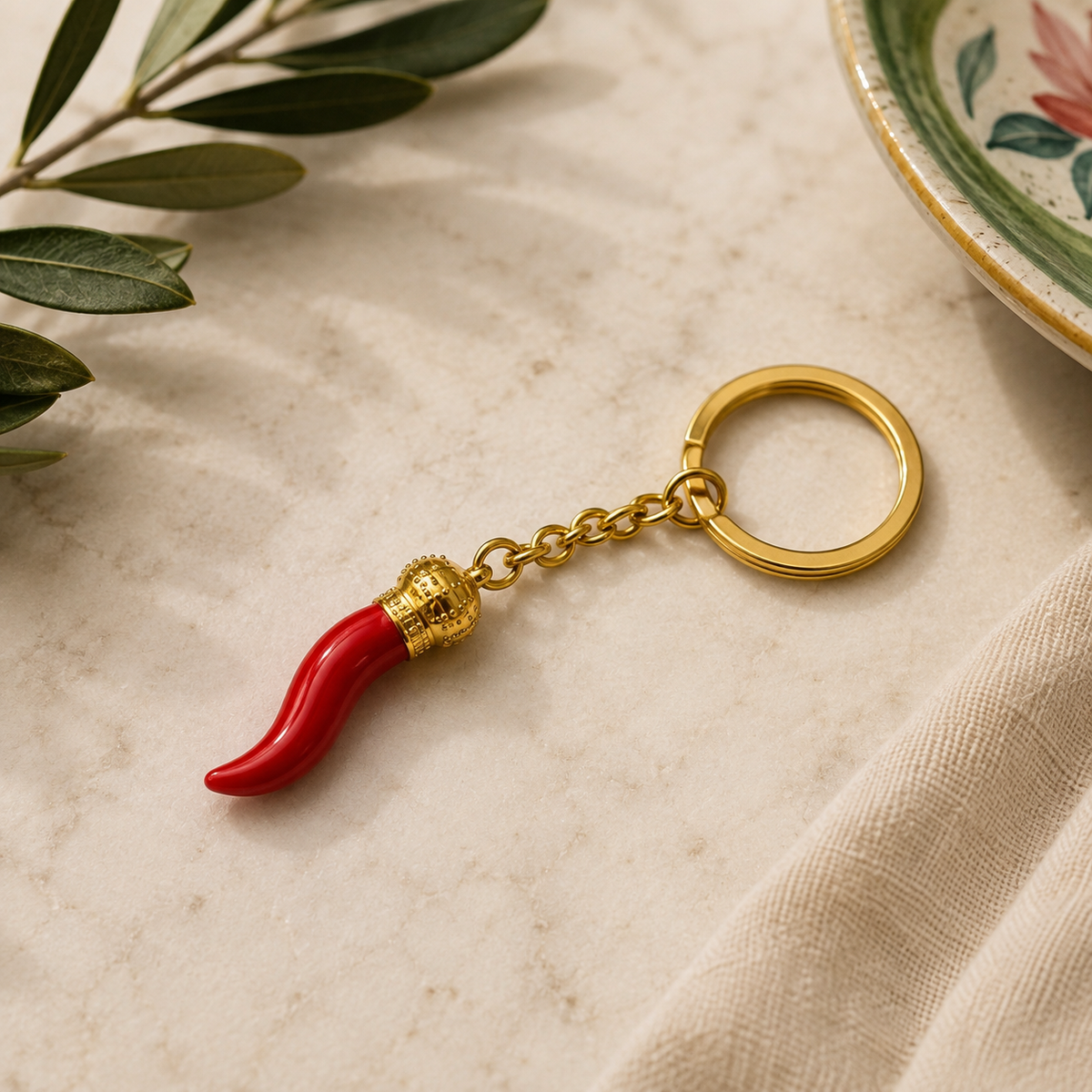 Italian Cornicello Keyring – Gold & Silver