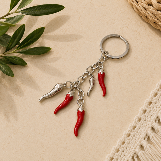 Silver Multi Cornicello Keyring