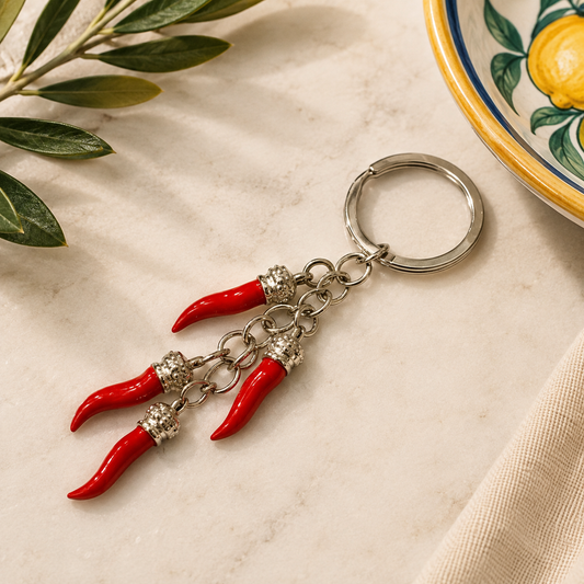 Silver Four Cornicello Keyring