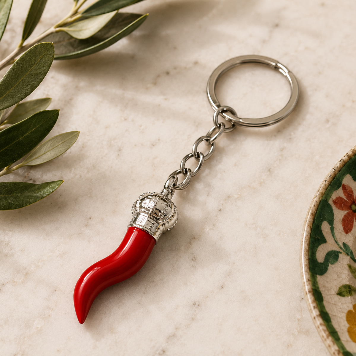 Italian Cornicello Keyring – Gold & Silver