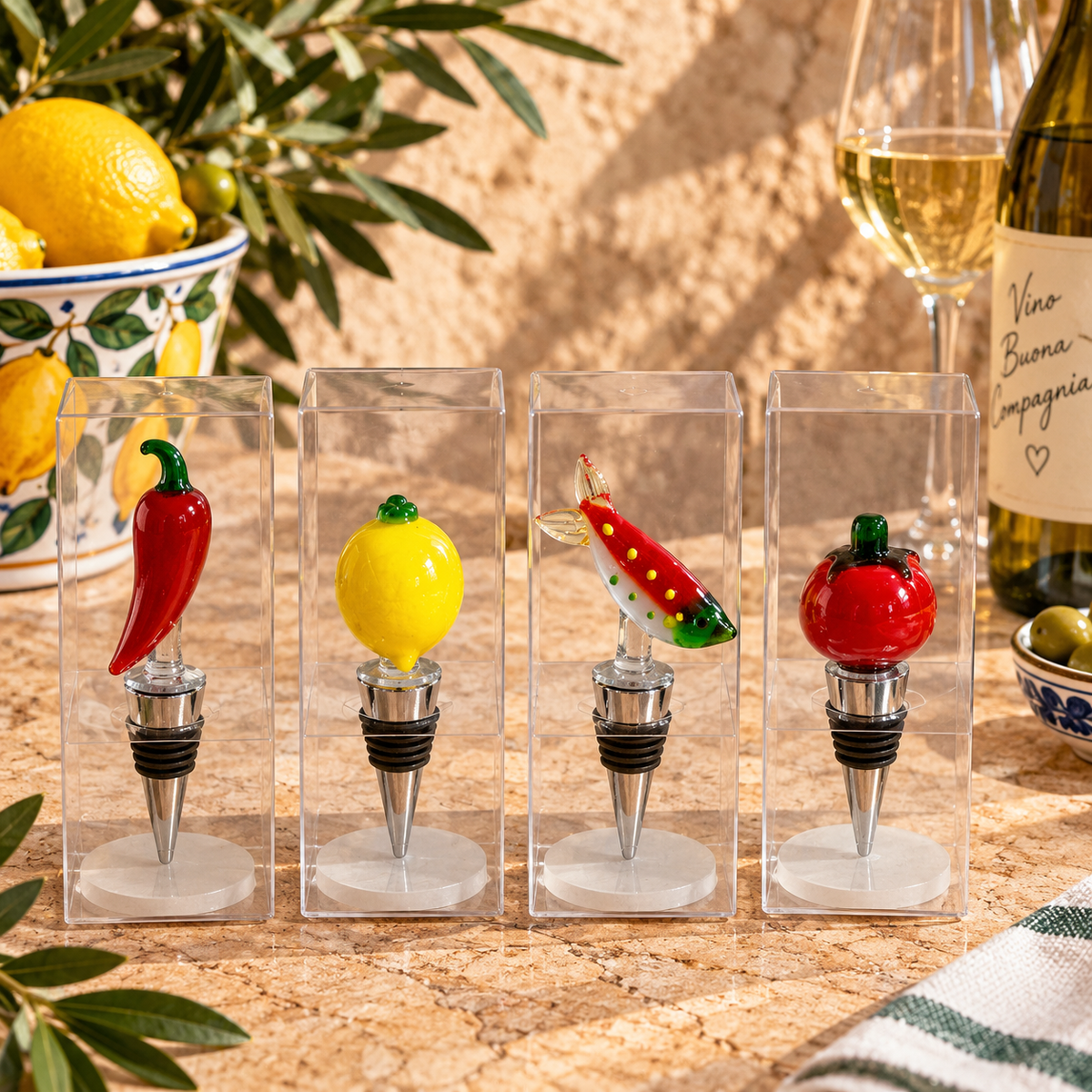 Italian-Inspired Glass Wine Stoppers